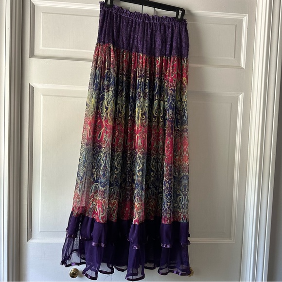 Colorful Paisley Print mesh lined tiered fairy Women's Skirt Sacred Threads - Picture 2 of 6